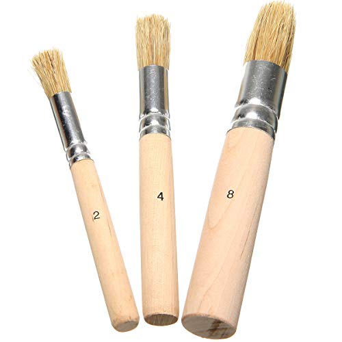 Ruwado 3 Pcs Wooden Stencil Brushes for Acrylic Paint Natural Wood Bristle Template Brush for Oil Painting Watercolor Painting Stencil Project DIY Art Craft Project Home DÃ©cor