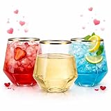 Oojami 40 count Diamond Unbreakable Stemless Plastic Wine Champagne Whiskey Glasses Elegant Durable Disposable Indoor Outdoor Ideal for Home, Office, Bars, Wedding, 12 Ounce Cups Gold Rim (Gold)
