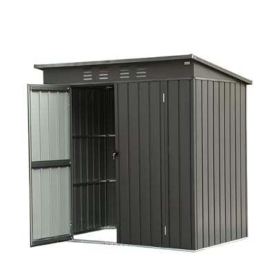 Gareinwuds 6x4ft Outdoor Storage Shed, Galvanized Steel Garden Shed with Sloping Roof, Lockable Double Doors and 16 Air Vents, Utility Tool Storage for Backyard Patio (No Floor)