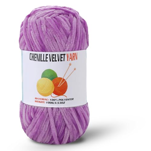 Image of Velvet Chenille Chunky Yarn, Handcrafts Weaving Soft Chenille Yarn for Crocheting Clearance, Used for Making Baby Yarn Blanket, Clothes, Knitting Creations (1 - Light Purple)