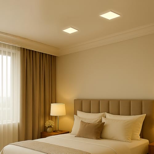 Image of 15W Recessed Square LED Panel Light | Trimless Slim Design | Polycarbonate Downlight for Home & Office False Ceiling Roof, Surface Light | Cool White, White Finish | Pack of 2
