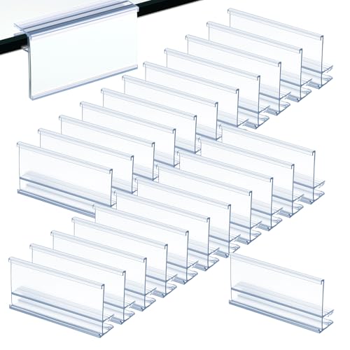 Kathfly 50 Pcs 2.5 l x 1.25 H Plastic Label Holder Clear Reusable Plastic Shelf Label Holder Grips on Glass from 3/16 to 1/4 Thick for Pantry Retail Merchandise Shopping Mall Store Supermarket