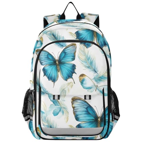 Sac à dos ordinateur portable enfants papillon bleu pour le collège et voyage