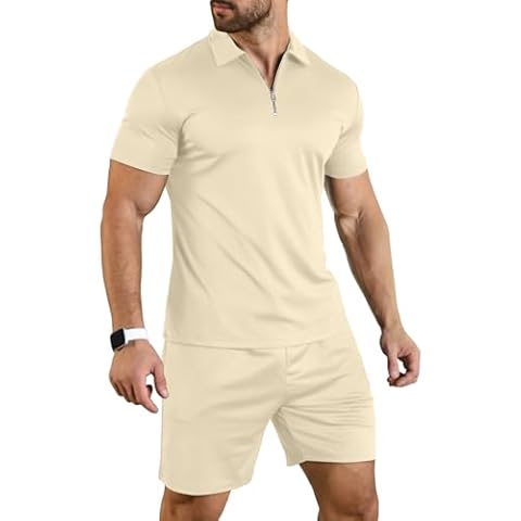 KUYIGO Men's Casual Polo Shirt and Shorts Set Cover