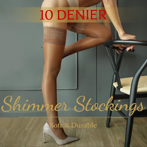 Image of Women's Lingerie Thigh Highs for Garter Belt, ltra Shimmery Opaque Stockings for Club Night Black & Coffee