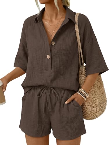 LILLUSORY Women 2 Piece Linen Short Sets 2026 Summer Vacation