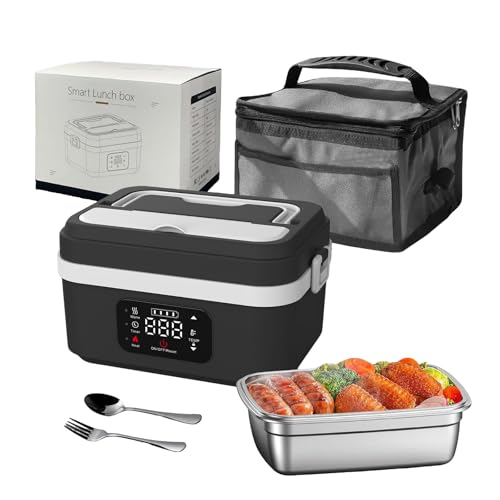 Doramier Caja de almuerzo eléctrica inalámbrica para adultos, 1L 16000mAh recargable - Cuenco calefactor con pilas con calefacción automática, para viajes, oficina, picnic (negro)