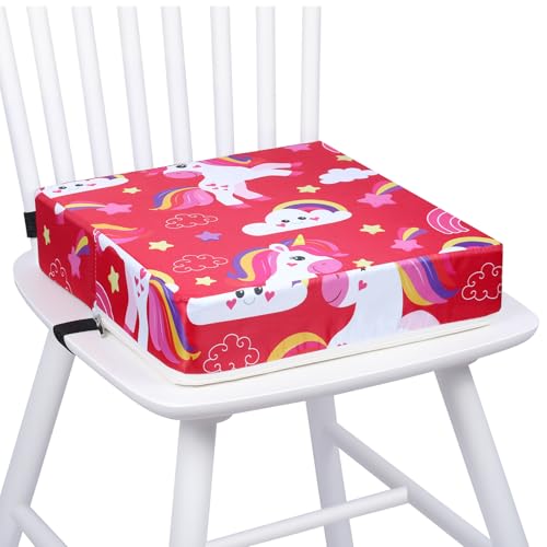 Vicloon Rehausseur Chaise Enfant, Coussin antidérapant et portable pour enfants, Forte support, Couverture facile à nettoyer, Lavable, pour voyage e maison, 32 x 32 x 8 cm-Licorne Magenta