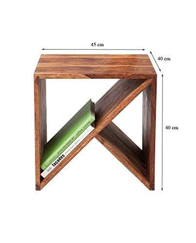 Image of JANGID HANDICRAFTS Wooden End Table for Living Room | Sofa Side Corner Table | Handicrafted Telephonic Table, Vase Table for Home Decor | Sheesham Wood, Natural
