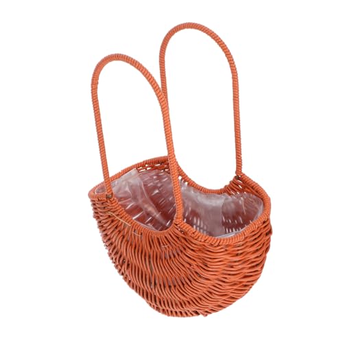 Cabilock Handwoven Woven Storage Bin with Handle for Wedding Picnic Egg Storage and Garden Decor Weatherproof Plastic Lining Charming Pastoral Style