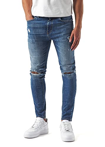 Burocs Herren Destroyed Jeans Skinny Fit Stretch Dunkelblau Blau Schwarz BR1512, Farbe:Blue, Hosengröße:W31 L32 Cover