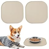 2 Stück Wasserfeste Silikon Futtermatte - Napfunterlage Katzen, 26× 26 ×1 cm Silikonmatte Quadrat, Quadratisches Futtertablett für Hunde und Katzen, rutschfeste Unterlage Hundenapf für Futter, Khaki