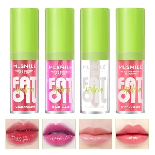 LOPHE Lip Oil, 4PCS Lip Gloss Transparente con Efecto Volumen y Hidratante, Lip Glow Oil con Acabado Brillante, Brillos de Labios para Brillante Hidratante, Elimina Arrugas y Cuidado Labial (A)