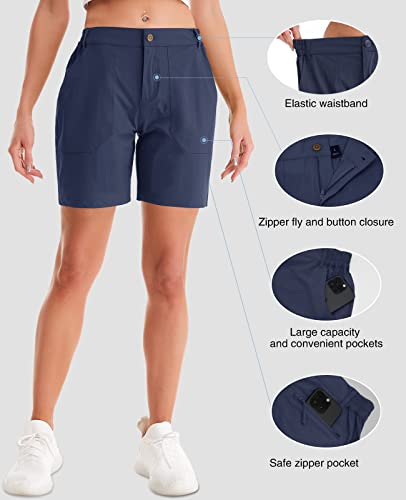 Feixiang Womens Golf Shorts Quick Dry Lightweight Outdoor Shorts For Womens Hiking Shorts With Zipper Pockets Waterproof Navy #TOP1