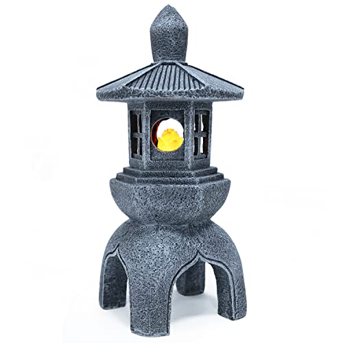 Mibung Large Zen Solar Pagoda Lantern Garden Statue Sculpture, Indoor/Outdoor Zen Asian Decor With Solar Lotus Light, Japanese Temple Pagoda Lamp For Landscape Patio, Lawn, Porch Yard Art Ornament #TOP7