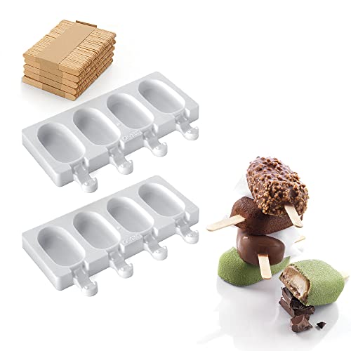 silikomart | GEL01M Set Stampo in Silicone per Gelati MINI CLASSIC, Antiaderente, 4 cavità, Confezione da 2 Stampi per Dolci + 50 Stecchi in Legno, Easy Ice Cream, 73 x 38 h 18 mm, Made in Italy