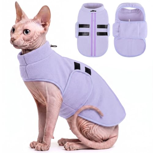 Image of Queenmore Cat Sweater,Soft Fleece Dog Vest Warm Dog Jacket with Leash Hole