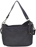 Bolso de piel para mujer, bandolera | Bolso de piel para mujer, trenzado | Bolso de piel para mujer, bandolera italiano | Bolso de piel flexible para mujer, 'Morgane', Negro