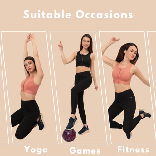 Image of GLAMORAS Women's Wirefree Full Coverage Sports Bra Medium Impact Mesh Racerback Design with Front Zip, Removable Pads Ideal for Gym, Yoga, Fitness Workouts