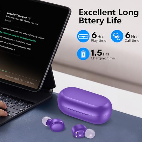 Image of kurdene Wireless Earbuds Bluetooth 5.3 Light Weight in Ear Headphones | Premium Sound Bass Ear buds with Charging Case,Touch Control,Built in Mics Headset,Clear Calls for Sports Workout Purple