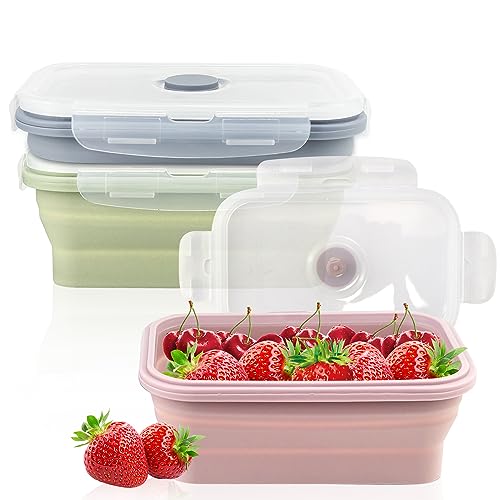 VAIAV Boîte à Lunch Pliante en Silicone, 3 PCS 550ML Pliable Conteneurs Boîtes, Alimentaires Pliables avec Couvercle
