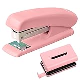 Mini grapadora y perforadora, juego de grapadora rosa, perforadora de oficina, grapadora de escritorio, grapadora de oficina, mini grapadora de forma ergonómica, grapadora de mesa manual para
