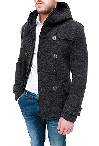 slim fit Evoga Cappotto giacca uomo casual invernale doppiopetto parka slim fit (IT, Testo, M, Regular, Regular, Nero)