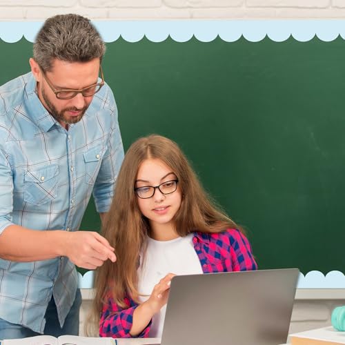 Image of 65 ft Light Blue Bulletin Board Borders for Classroom Pastel Scalloped Border Trim Colorful Classroom Decorations for Back to School Home Chalkboard Whiteboard Wall Office