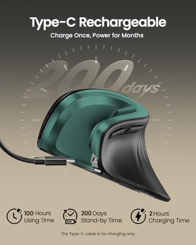 Image of ProtoArc EM11 NL Wireless Ergonomic Mouse, Rechargeable Vertical Mice | 58 vertical design supports a natural wrist posture,connect 3 devices via Bluetooth /2.4G USB-A, 500mAh USB-C rechargeable.