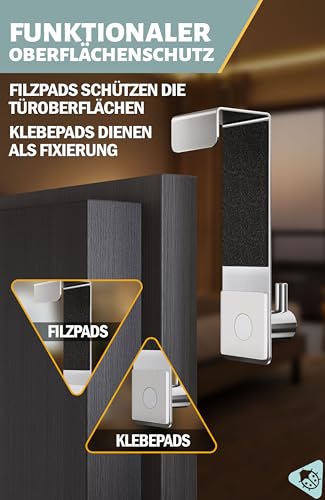 Menz Türhaken - 6 Stück Edelstahl Türhaken zum Einhängen, stabile Kleiderhaken Tür, Haken zum Einhängen als flexible Türgarderobe, Türhakenleiste
