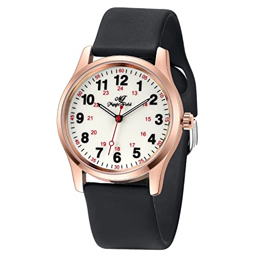 ManChDa Nurse Watch Nursing Watch Medical Watch for Women Waterproof Watch with Second Hand Easy to Read Watch Military Time Watch Luminous Watch 24 Hours Watch, 7-a. Black Pink