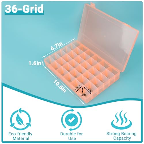 Image of Nail Art Organizer Box, Cosics 36-Grid Orange Empty False Nail Tip Storage Box Organizing Containers for Nail Crystals, Rhinestones Nail Accessories with Adjustable Plastic Dividers