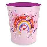 itenga Papierkorb mit Motiv Regenbogen - RAINBOW DREAMS - für Kinder und Erwachsene - rund ca. 11 Liter - Mülleimer fürs Kinderzimmer und Büro - stabiler Kunststoff