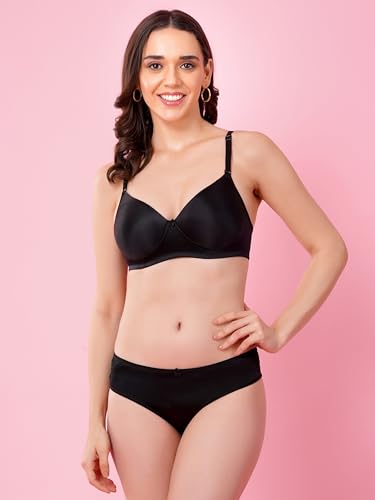 Image of Women's Seamless Non-Padded Wirefree Bra with Mid-Rise Bikini Panty Set | Soft Stretch Everyday Comfort Lingerie Set