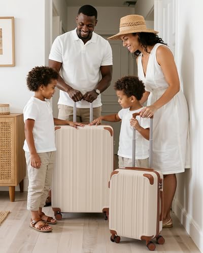 Image of Coolife Luggage Sets, 5 Piece Durable Suitcase, Lightweight Carry on Luggage with ABS Hardshell, Dual Spinner Wheels, TSA Lock and YKK Zipper (apricot white, 5 piece set)