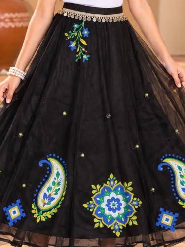 Image of KiddoPanti Girls Organza Ethnic Skirt | Flared Maxi Skirt with Sateen Lining | Half Elastic Waist | Ethnic Bottom | Age 1-14 Years