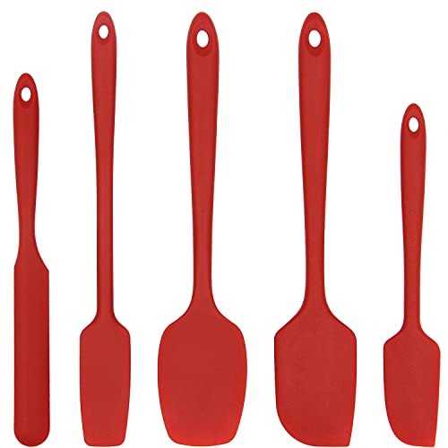 Cooptop 5 Piece Silicone Spatula Set - Rubber Spatula - 600°F Heat Resistant Baking Spoon & Spatulas (Red)