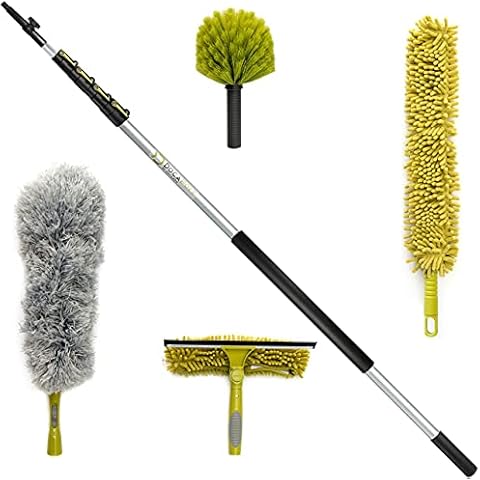 DOCA Cleaning Kit and Window Washing Kit with 7-30 Ft Telescoping Extension Pole (36+ Ft Reach, Window Squeegee Tool & Microfiber Duster for High Ceilings Cover
