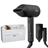 【国内トップクラスの大風量】SALONMOON サロンムーン ブースターイオン ドライヤー 速乾 全モード 高濃度ダブルマイナスイオン 4段階温度設定 (COLD 40℃ 60℃ 90℃) × 3段階風量設定 全12段階切替 軽量 (ブラック, ドライヤー単品)