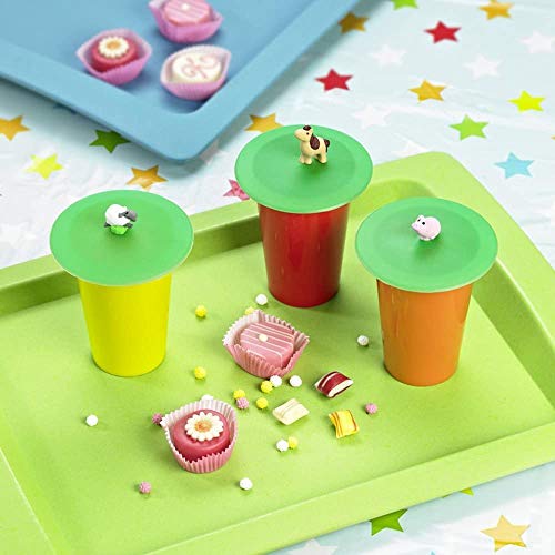 Lurch Germany Silicone Reusable Coffee & Tea Mug Lid | Glass Cup Cover | Anti-Dust And Camping & Outdoor Suction Seal | For Hot And Cold Beverages | Set Of 3 - Green (Farm Animals Theme) #TOP2