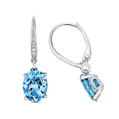 Boucles d'oreilles diamant brillant et topaze bleue or blanc 375 femme