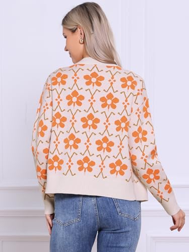 Allegra K Open Front Cardigan Sweaters for Women Floral Print V Neck Button Down Long Sleeve Knit Sweater3