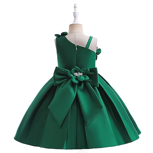 Girls Party Dresses Off-Shoulder Floral Satin Ball Gown for Piano Recital Performance Princess Dress with Ruffled Hem4