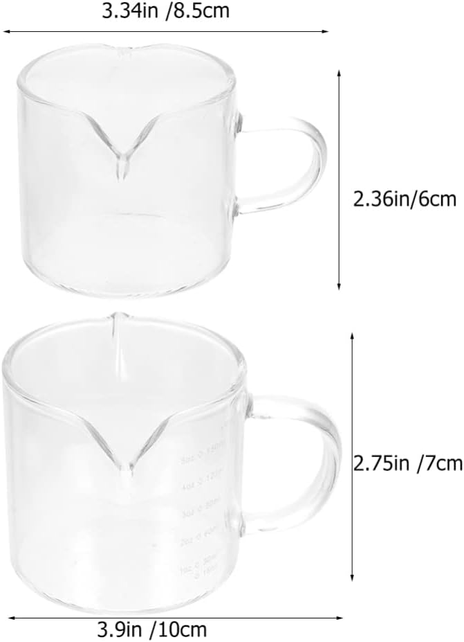2Pcs Double Spout Measuring Cup Espresso Shot Glass Coffee Milk Creamer Sauce Pitcher Small Coffee Mug with Scales for Milk Coffee 150+75ML Cups (As Shown)
