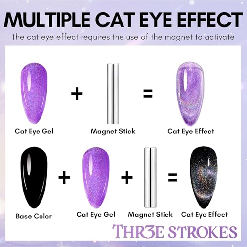 Image of THR3E STROKES 9D Glitter Cat Eye Magnetic Nail Polish Gel Art Manicure DIY at Home Soak Off UV 7.5ML (CE4)