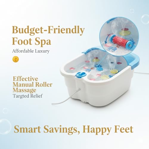 Image of JSB HF36 Foot Spa Massager Machine Pedicure Tub for Home with Water Heating Temperature Control Shower Bath for Feet Care, Pain Relief and Relaxation (Corded Electric) (White-Blue)