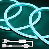 【Flexible y Resistente al Agua】 En comparación con las tiras de LED normales, esta tira de luz LED de neón es más flexible y se puede doblar fácilmente en cualquier ángulo para adaptarse perfectamente al espacio que se está decorando. Cubierto por una envoltura de PVC de alta calidad, es resistente al agua IP65. Disponible para usar en la piscina/en días de lluvia intensa.