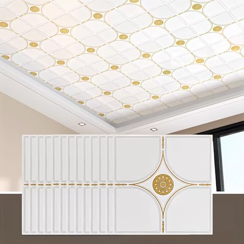 Vibeo Carrelage Adhesif Mural Dalles de Plafond Autocollantes Unies 30 x 30 cm, Panneaux de Dalles Autocollantes Brillantes, Carrelage à Coller et Découper pour Revêtement(Style A,20 pcs)