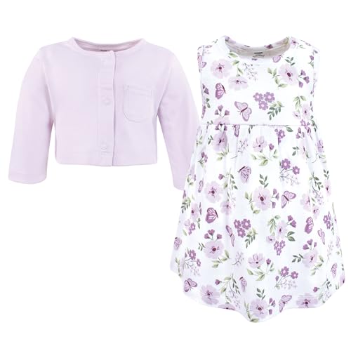 Image of Hudson Baby Girls' Cotton Dress and Cardigan Set