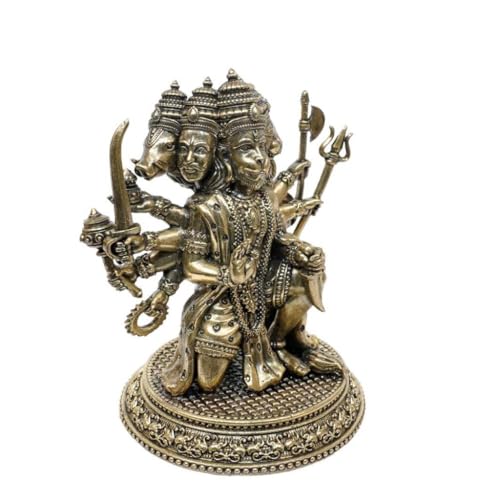 Image of Brass Panchmukhi Hanuman Statue Intricate Detailing Small Five-Faced BajrangBali Idol for Car Dashboard & Home Decor Pack of 1 (7 INCH)